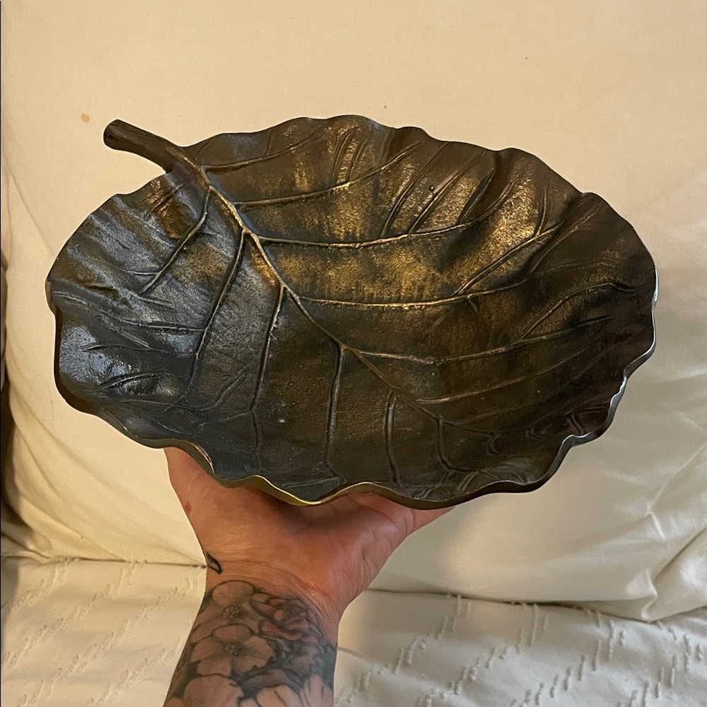 Pier-1 Bronze Leaf-Shaped Decorative Bowl